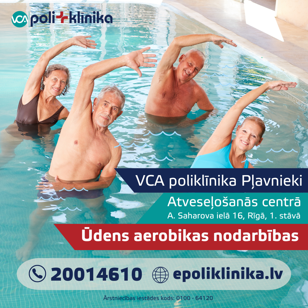 VCA poliklīnikas Pļavnieki Atveseļošanās centrā notiek ūdens aerobikas nodarbības gan individuāli, gan grupās.