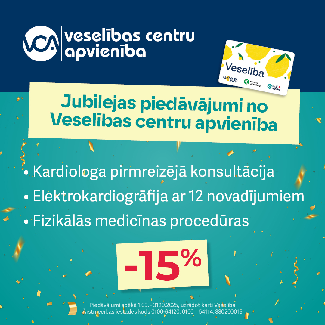 VCA logo un lojalitātes karte Veselība aprakstā par īpašiem jubilejas piedāvājumiem